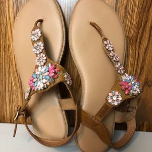 Summer sandals, rhinestone and tan